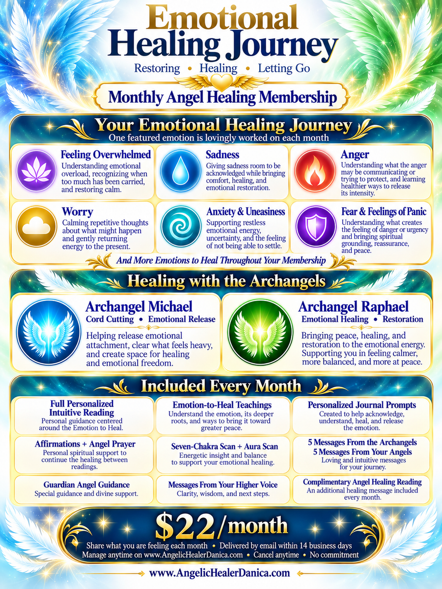 Emotional Healing Journey. Restoring • Healing • Letting Go. Monthly Angel Healing Membership