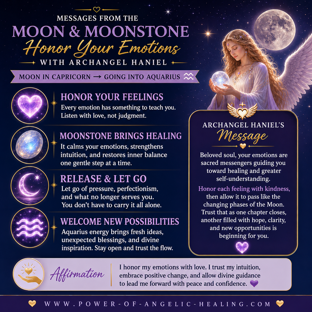 Messages From the Moon & Moonstone. Honor Your Emotions with Archangel Haniel