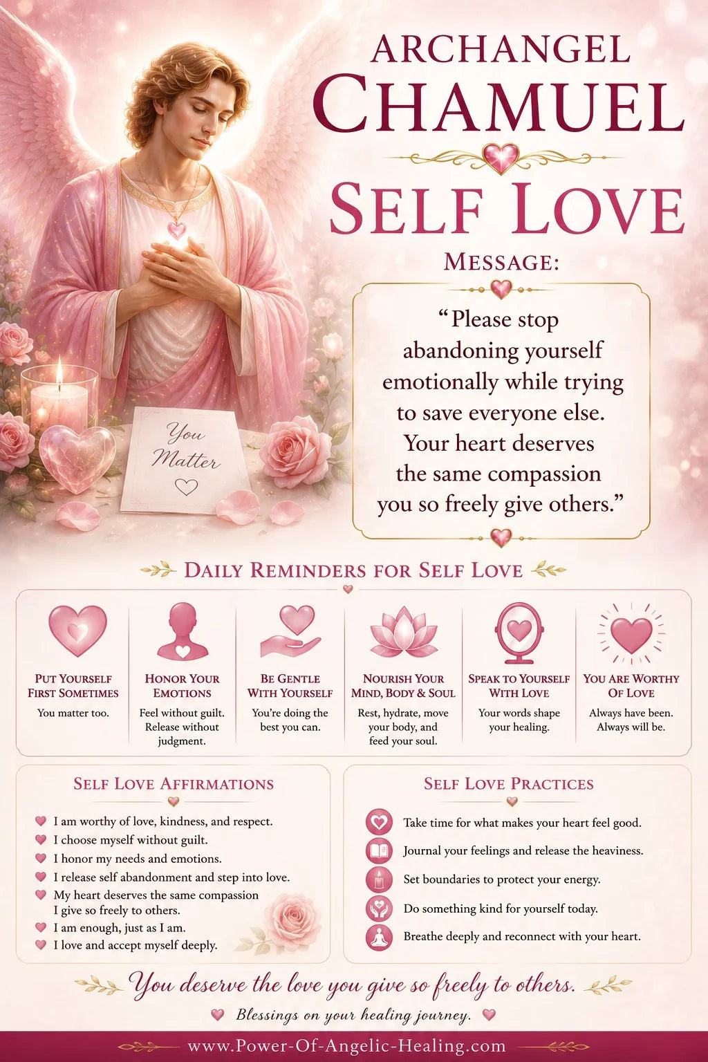 Archangel Chamuel — Self Love Message: “Please stop abandoning yourself emotionally while trying to save everyone else. Your heart deserves the same compassion you so freely give others.”