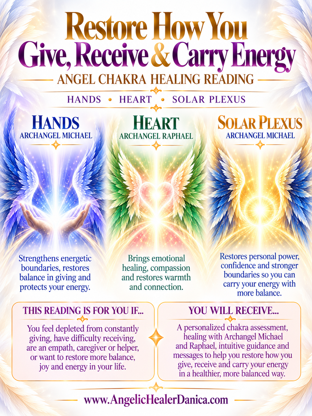 Restore How You Give, Receive &amp; Carry Energy. Angel Chakra Healing Reading. Hands • Heart • Solar Plexus