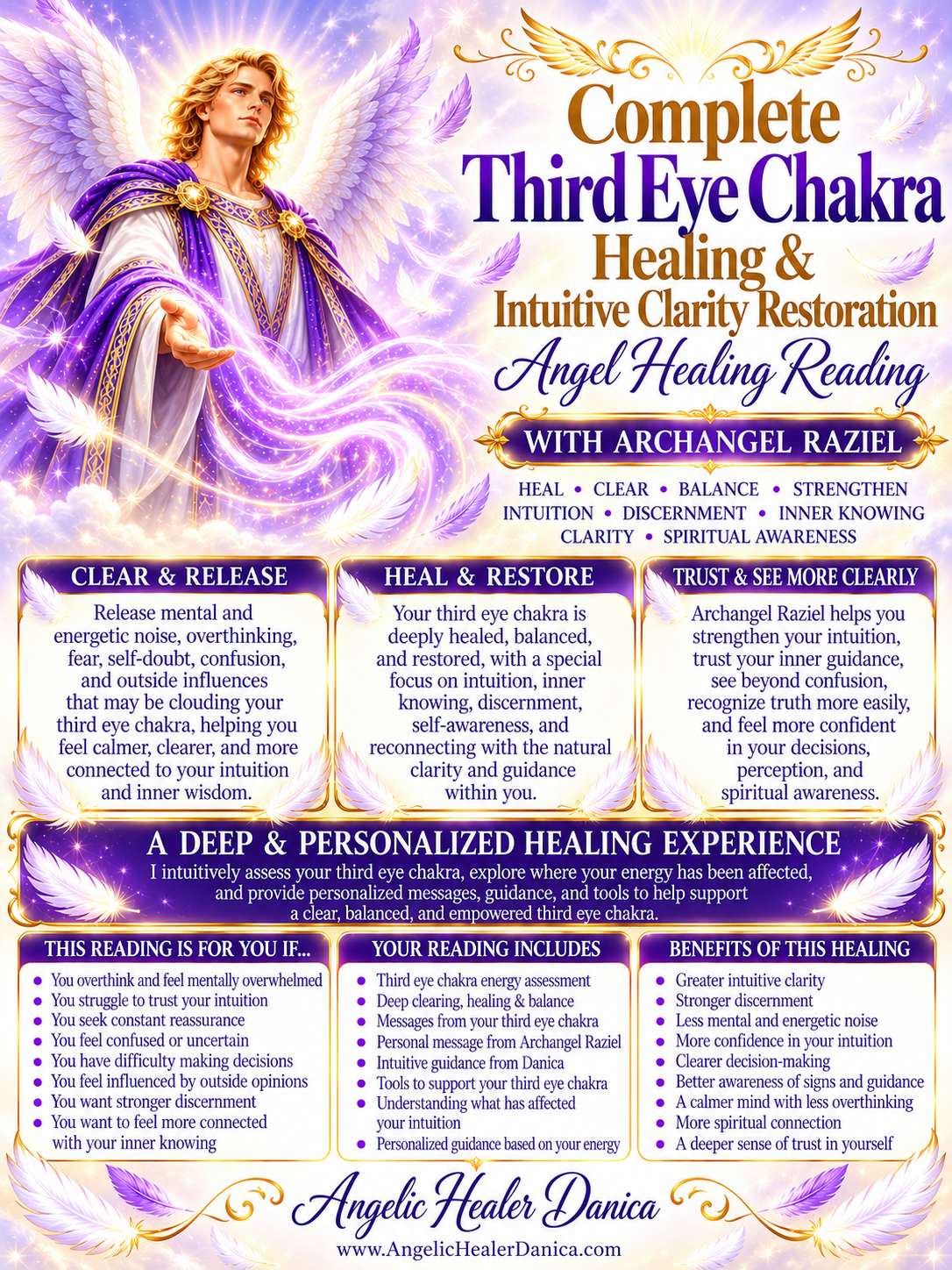 Complete Third Eye Chakra Healing &  Intuitive Clarity Restoration. Deep Third Eye Chakra Healing • Clearing • Balancing • Discernment • Inner Knowing With Archangel Raziel