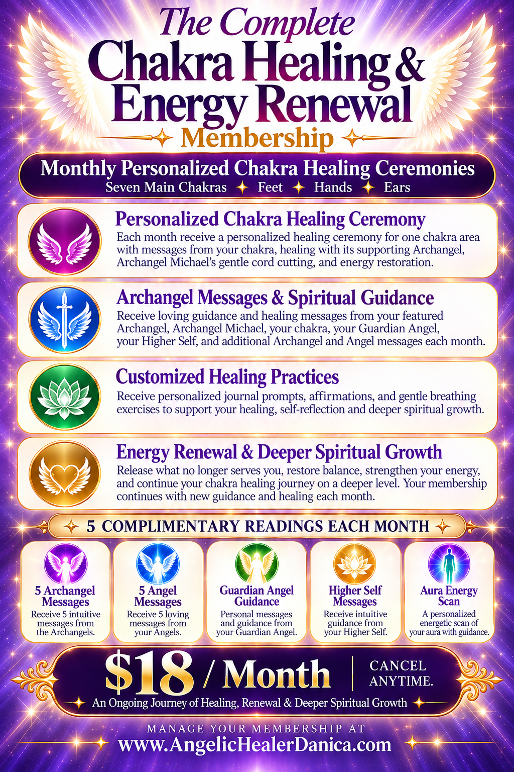 The Complete Chakra Healing &amp; Energy Renewal Membership.  Monthly Personalized Chakra Healing Ceremonies
