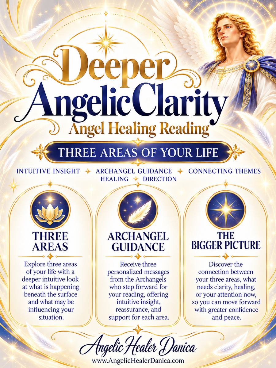 Deeper Angelic Clarity. Personalized Angel Healing Reading. Three Areas of Your Life • Intuitive Insight • Archangel Guidance • Connecting Themes • Healing