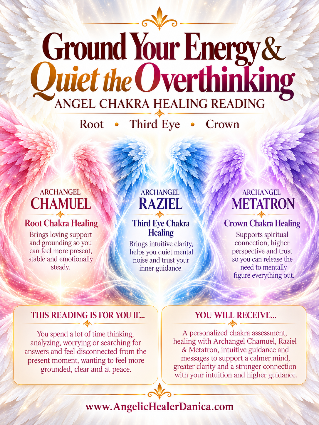 Ground Your Energy & Quiet the Overthinking. Angel Chakra Healing Reading. Root • Third Eye • Crown