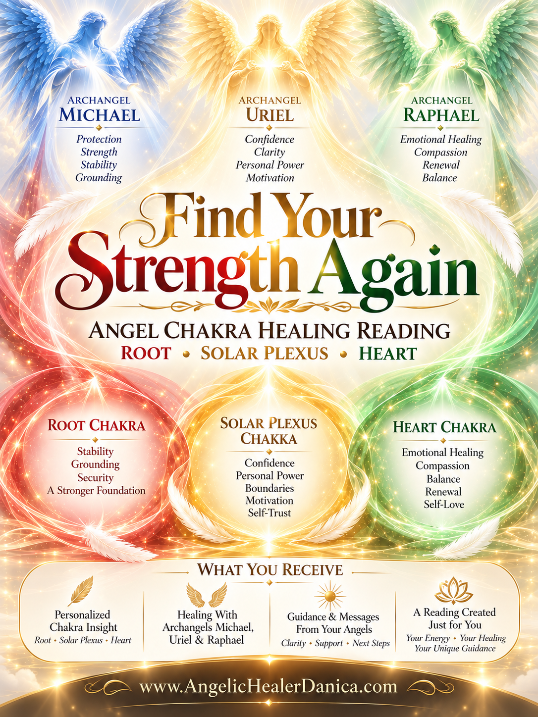 Find Your Strength Again — Angel Chakra Healing Reading. Root Chakra • Solar Plexus Chakra • Heart Chakra. With Archangel Michael • Archangel Uriel • Archangel Raphael