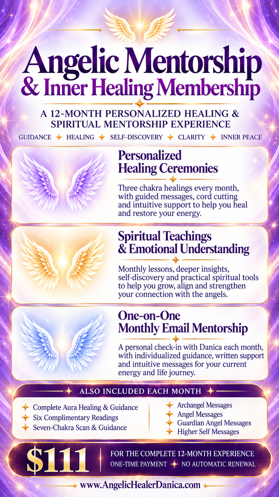 Angelic Mentorship & Inner Healing Membership. Personalized Angelic Healing Ceremonies • Emotional Understanding • Self-Discovery • Spiritual Teachings