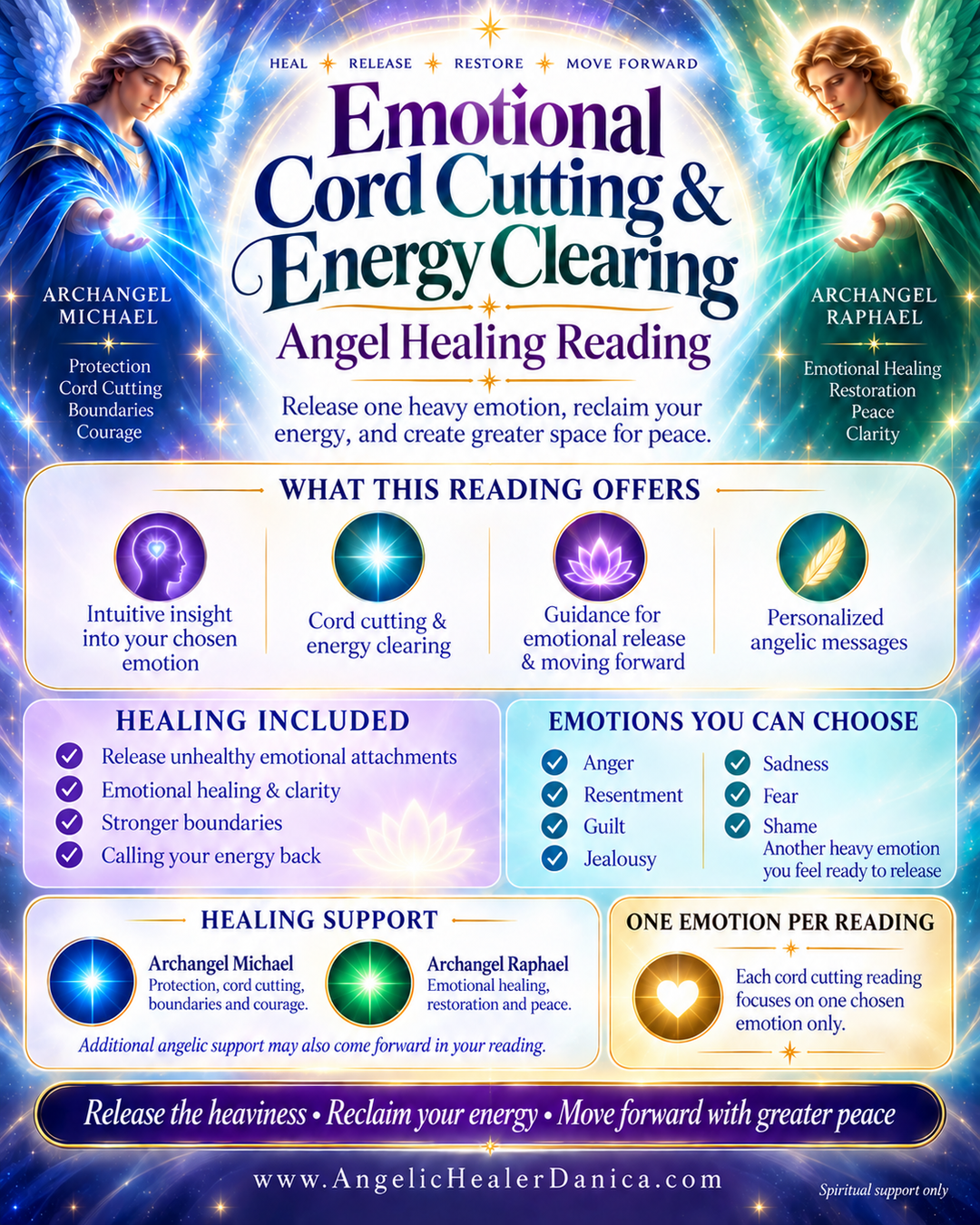 Emotional Cord Cutting &amp; Energy Clearing. Angel Healing Reading. Release One Heavy Emotion • Clear Its Energetic Attachment • Reclaim Your Energy • Move Forward With Greater Peace