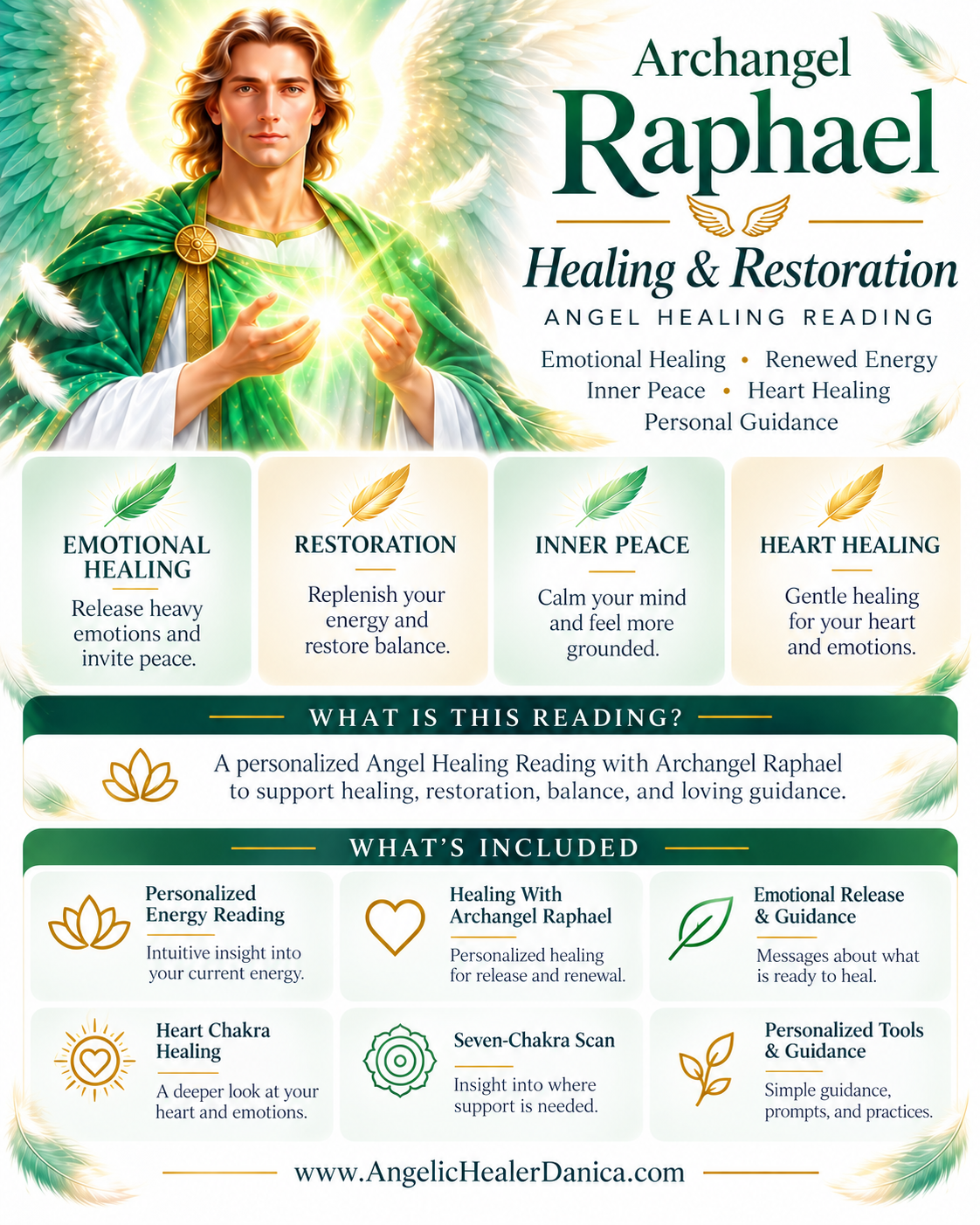 Archangel Raphael Healing & Restoration. Angel Healing Reading. Emotional Healing • Renewed Energy • Inner Peace • Heart Healing • Personal Guidance