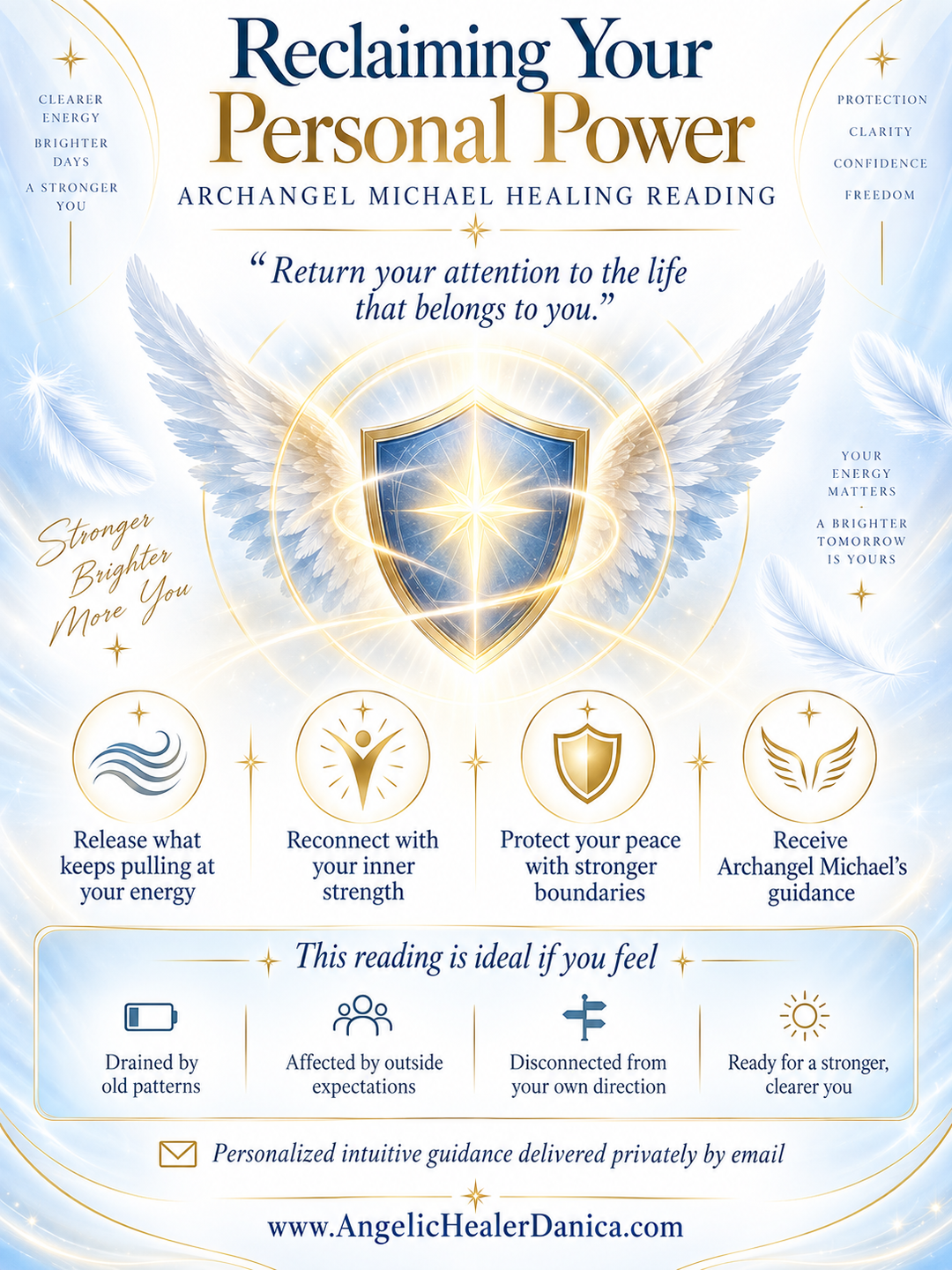 Reclaiming Your Personal Power. Archangel Michael Healing Reading. Personal Strength • Energetic Boundaries • Confidence • Direction • Emotional Release • Archangel Michael Guidance