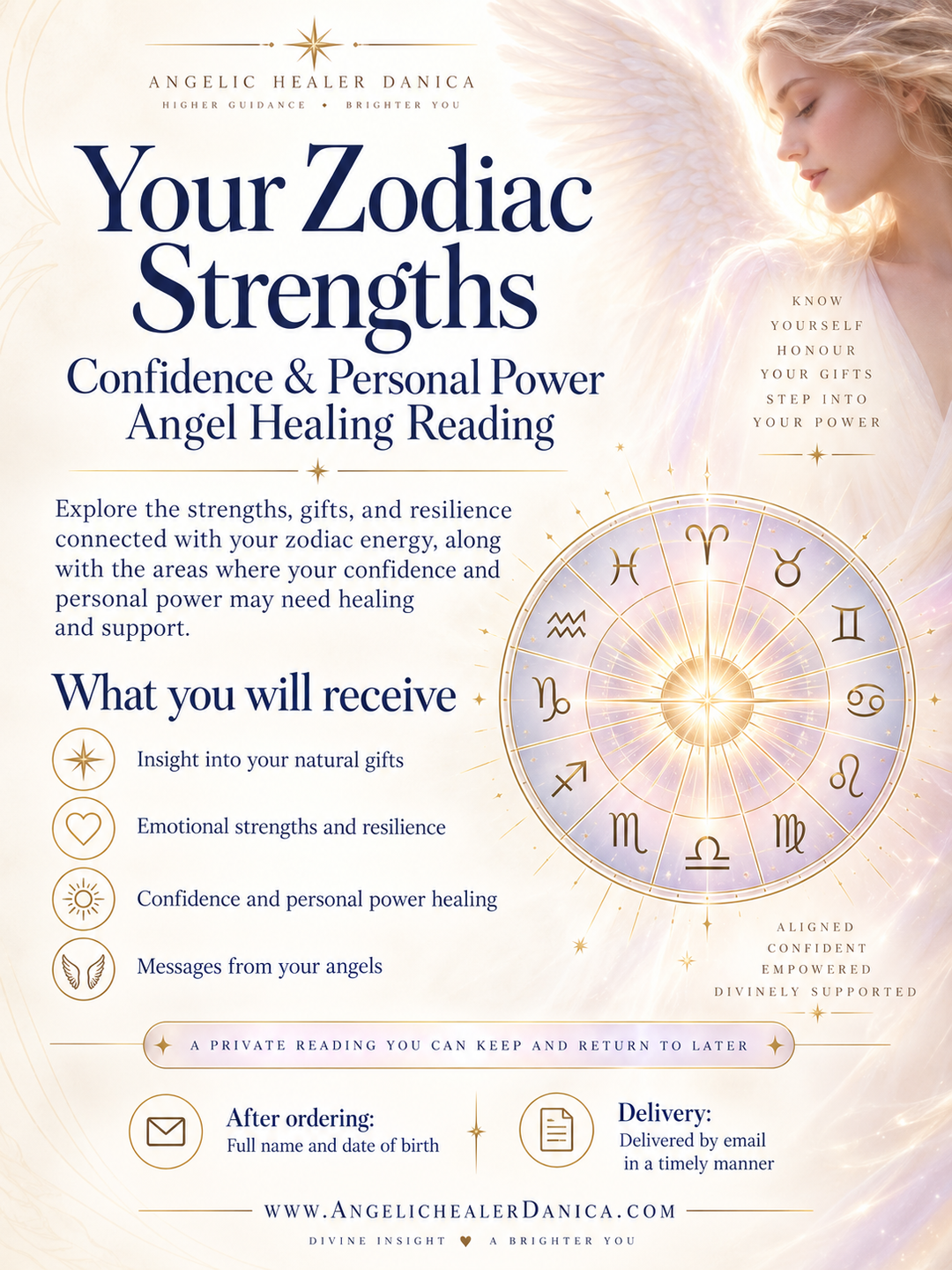 Your Zodiac Strengths — Confidence &amp; Personal Power Angel Healing Reading. Natural Strengths • Personal Gifts • Resilience • Communication • Emotional Qualities • Confidence • Self-Trust • Angel Healing