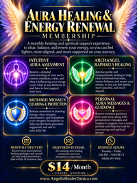 Aura Healing & Energy Renewal Membership. Monthly Personalized Aura Healing Ceremonies. Aura Energy Scans • Emotional Healing • Gentle Cord Cutting • Energy Clearing & Protection • Archangel Guidance • Spiritual Renewal