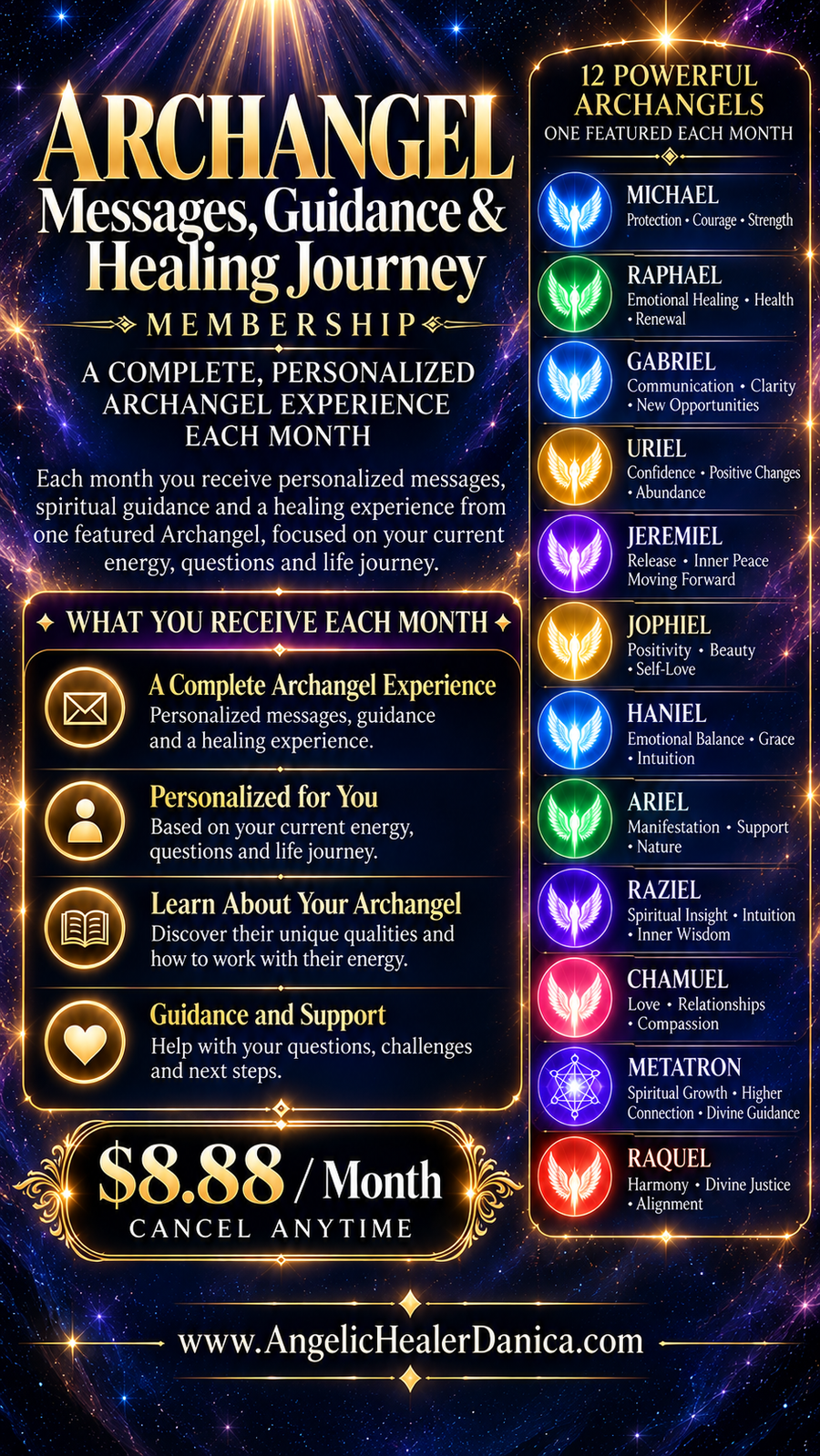 Archangel Messages, Guidance & Healing Journey. One Featured Archangel Each Month • Personal Messages • Spiritual Guidance • Angelic Healing Ceremonies • Emotional Renewal • Spiritual Teachings