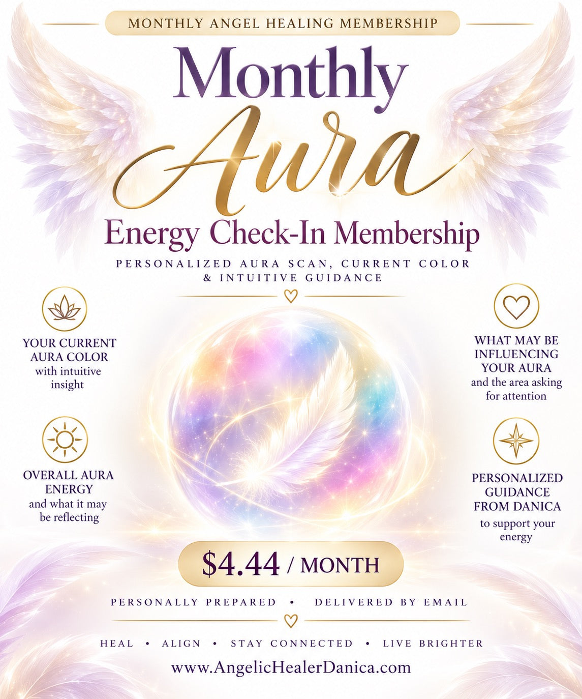 Monthly Aura Energy Check-In Membership. Personalized Aura Scan, Current Color & Intuitive Guidance. $4.44 per month • Personalized every month • Delivered directly to your email